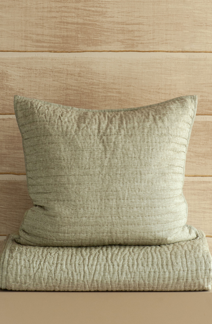 Bianca Lorenne Misaka Light Moss Bedspread | Luxury Linen Bedspread NZ image 3